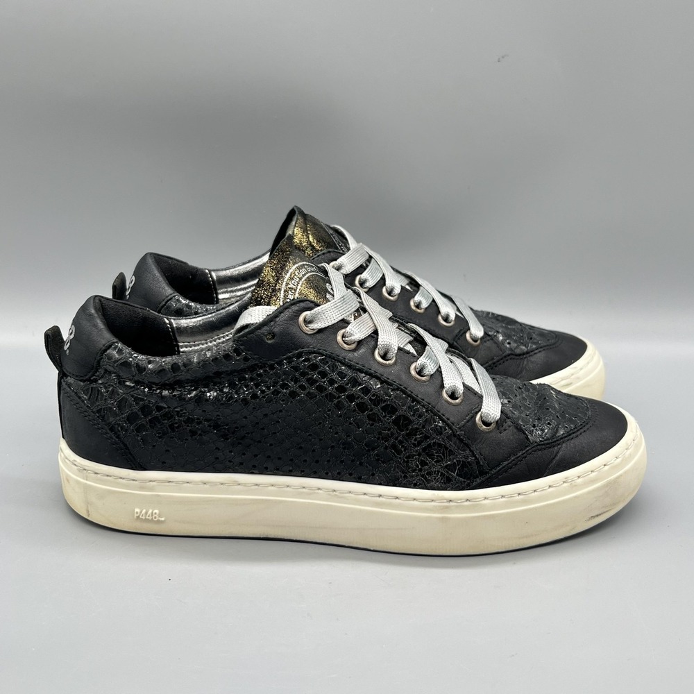 P448 Sneaker Womens 7 Black Animal Print Leather Low Top John Comfort Shoes